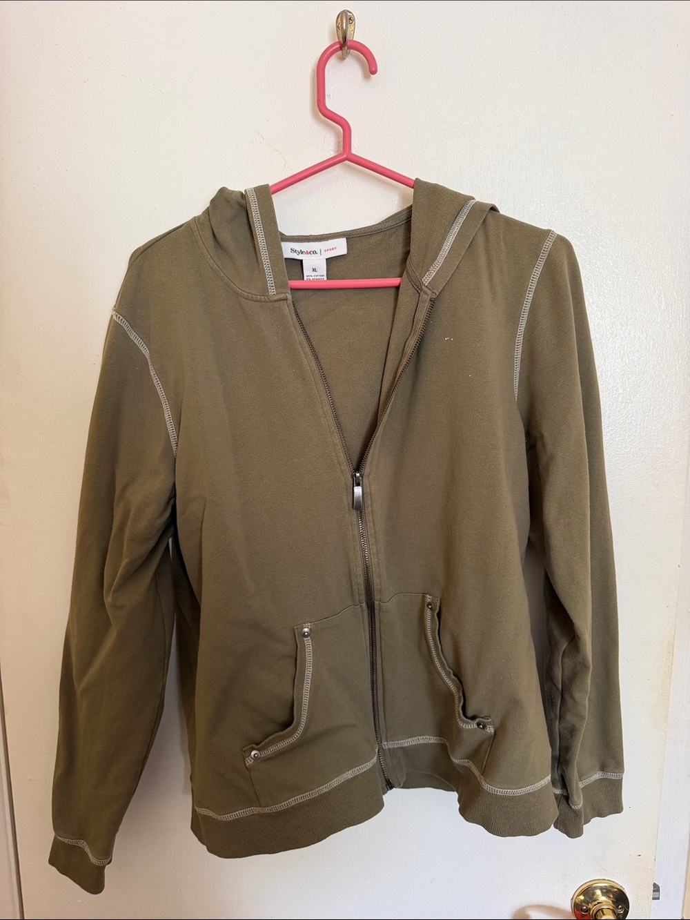 Olive Green Zip-Front Hoodie Jacket